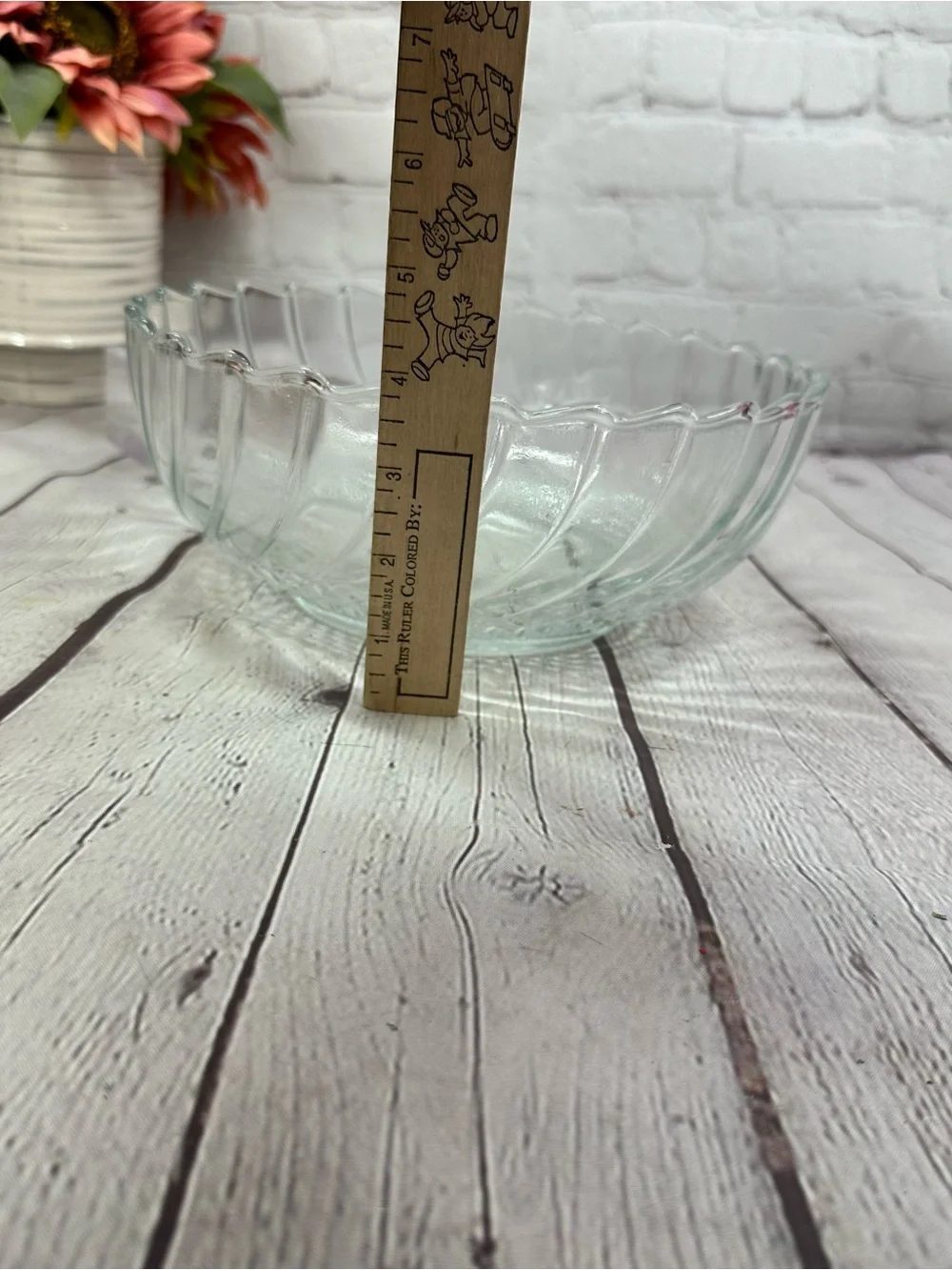 vtg KIG Indonesia Glass Serving Bowl embossed Christmas tree swirl cross hatch